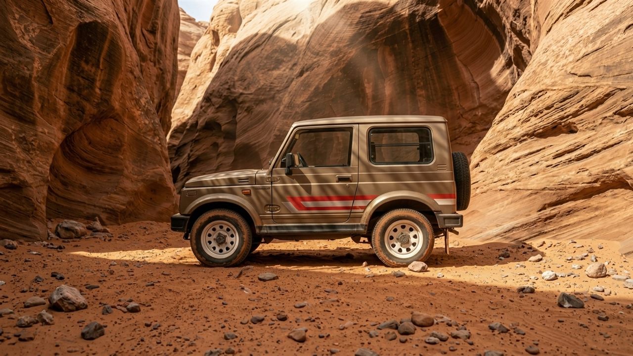 Suzuki Samurai in a canyon
